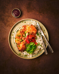 Cauliflower steak with kimchi and jasmine rice