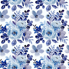 Seamless pattern of blue floral watercolor © Asrulaqroni