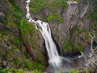 Fototapeta na wymiar Voringfossen waterfall shot with a long exposure, Norway