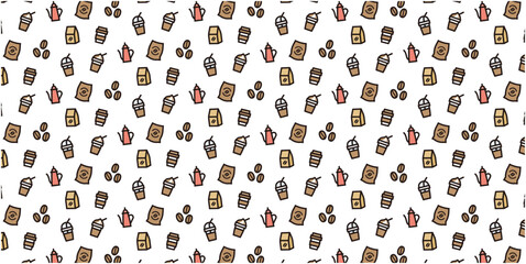 Coffee shop icon pattern background for website or wrapping paper (Color icon version)