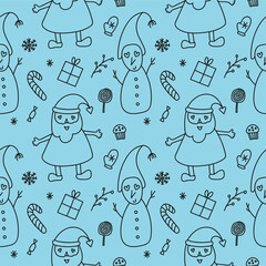 Christmas seamless pattern. Hand-drawn vector doodle style. Use for greeting cards, webpage backgrounds, wrapping paper and textile or fabric