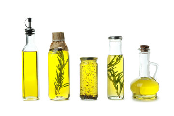 Set of different oils isolated on white background
