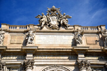 Obraz premium ITALY- Rome, the Trevi Fountain represents Ocean on a chariot pulled by sea horses and tritons. ... The sculptor Nicola Salvi was chosen who began the work in 1732