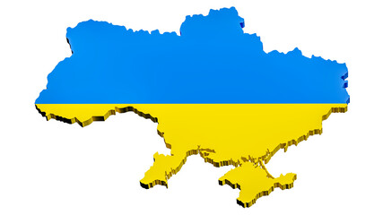 3D model of the map of Ukraine in the colors of the national flag on a white background. Isolated. Layout. Rendering