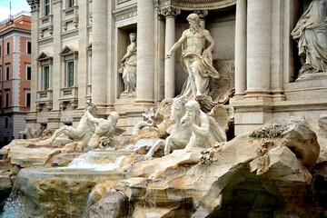 ITALY- Rome, the Trevi Fountain represents Ocean on a chariot pulled by sea horses and tritons. ... The sculptor Nicola Salvi was chosen who began the work in 1732