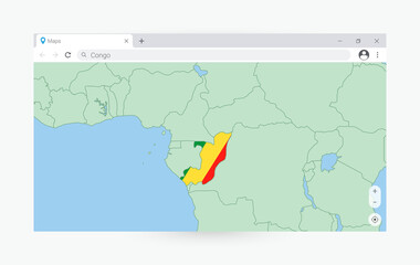 Browser window with map of Congo, searching  Congo in internet.