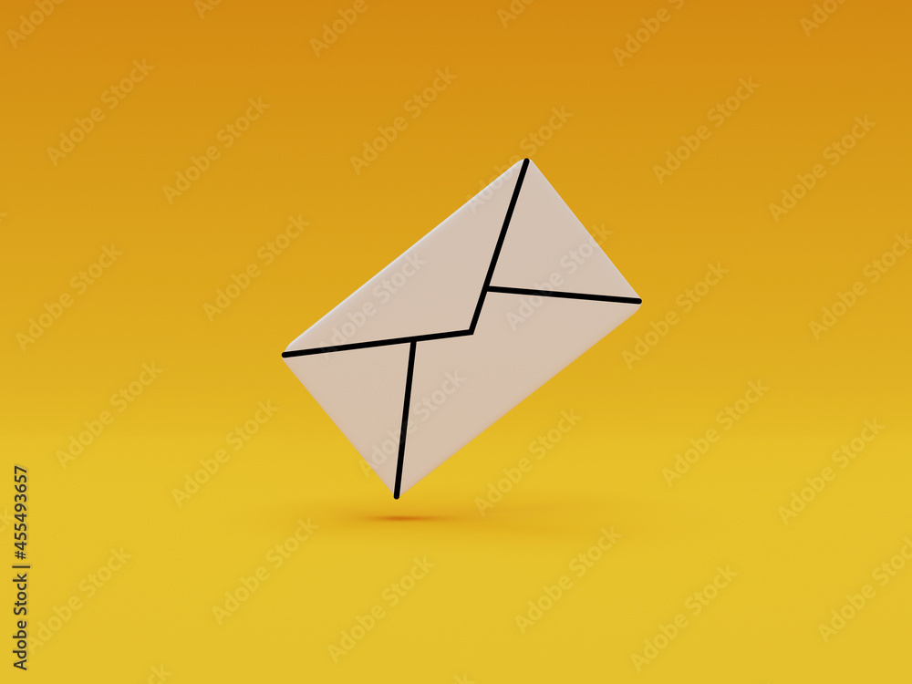 Poster white letter icon on yellow background for business e-mail communication and contact by 3d rendering