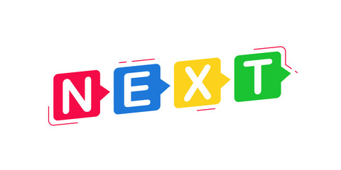 Next level. Color dot with arrow. Concept of the next step.