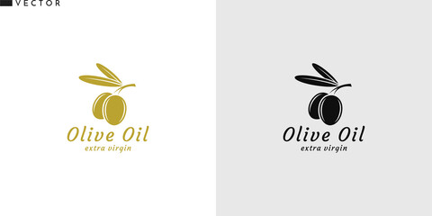Olive oil logo. Extra virgin. Black and green olives  