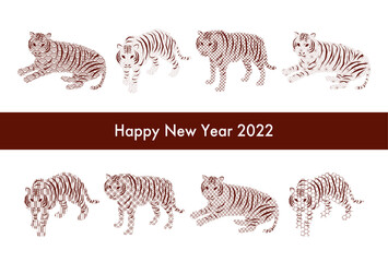 Fototapeta na wymiar 2022年寅年の年賀状イラスト: 和柄の虎 