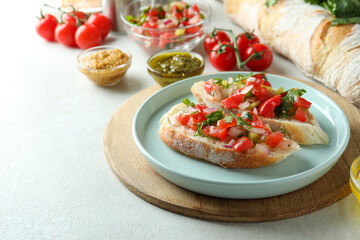 Concept of tasty food with bruschetta snacks