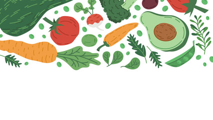 Vegetables organic food pattern. Farmer organic doodle vegetables shop background vector illustration. Tomato, pepper, carrot vegetarian food cartoon backdrop