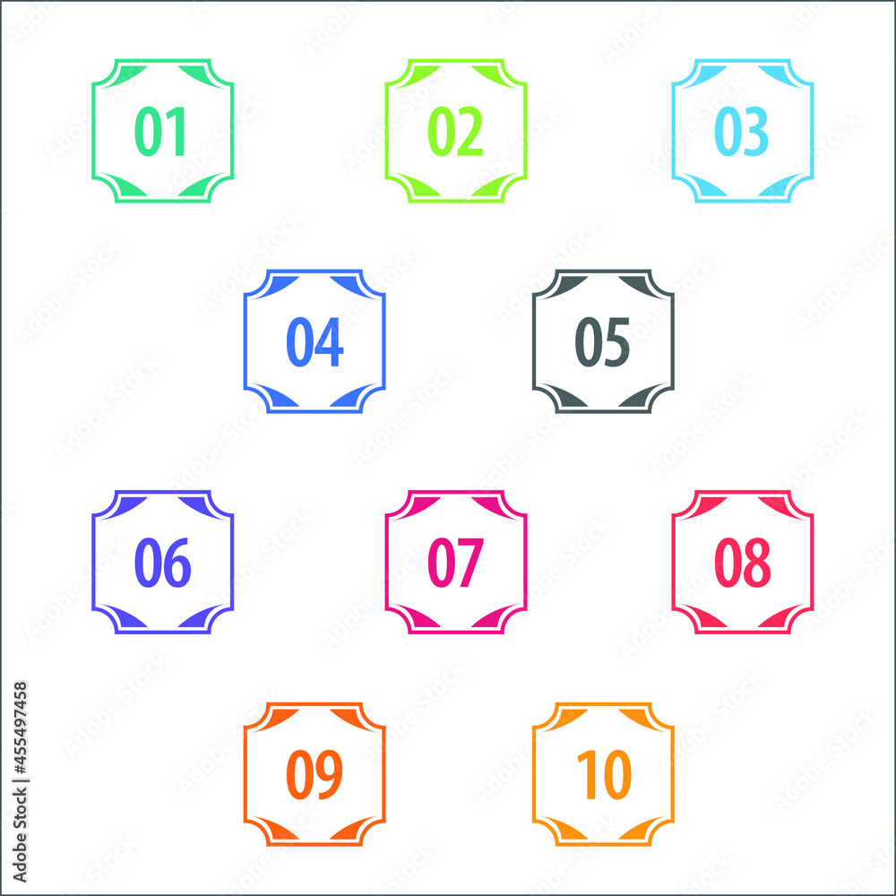 Wall mural Colorful info-graphic numbers can be use to create presentation. Bullet points numbers one to ten. Colorful shape vector numbers.