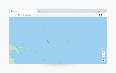 Browser window with map of Kiribati, searching  Kiribati in internet.