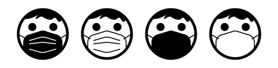Set of face mask on emoticons. Covid-19. Quarantine. Vector