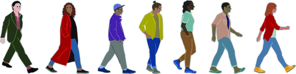 Young multicultural people - walking