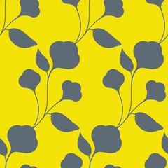 Seamless pattern silhouette of sprigs of cotton, yellow gray color