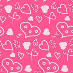 Fantasy heart seamless pattern, pink color. Pattern of small design elements