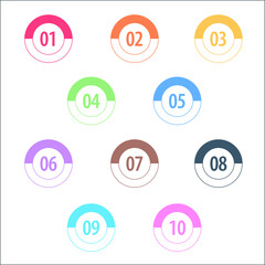 Colorful info-graphic numbers can be use to create presentation. Bullet points numbers one to ten. Colorful shape vector numbers.