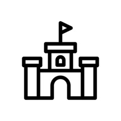 Castle icon. Black contour linear silhouette. Front view. Vector simple flat graphic illustration. The isolated object on a white background. Isolate.