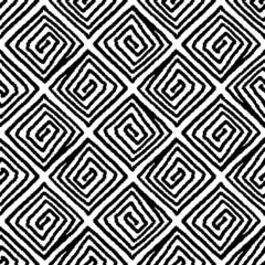 Black ink linear spiral squares and rhombuses isolated on white background. Cute monochrome geometric seamless pattern. Vector simple flat graphic hand drawn illustration. Texture.