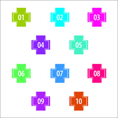 Colorful info-graphic numbers can be use to create presentation. Bullet points numbers one to ten. Colorful shape vector numbers.