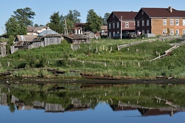 Fototapeta na wymiar View of Solovetsky village and White sea. Bolshoy Solovetsky Island. Russia.