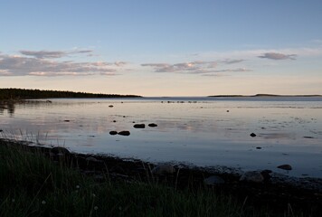Bolshoy Solovetsky Island and White Sea at sunset.Russia.