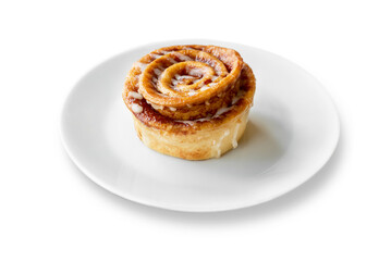Cinnamon roll put on a plate on white background. File contains with clipping path so easy to work.