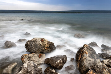 Rocks and waves on the beach of Croatia. 