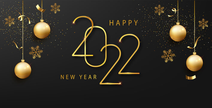 Happy new 2022 year. Elegant gold text with light. Luxury elegant gold design template for holiday invitations, greeting card or banner holyday template.