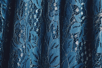 Blue lace fabric with floral pattern - obrazy, fototapety, plakaty