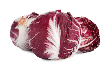 Obraz premium Whole and cut ripe radicchios on white background