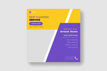 Cleaning service social media instagram post banner template, abstract cleaning service square flyer template for social media banner.