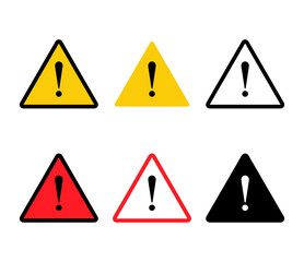 Danger symbol sign. Triangle with exclamation mark icon.  Yellow and red hazard attention beware. Vector illustration isolated on white.