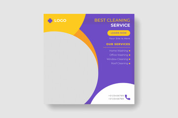 Cleaning service social media instagram post banner template, abstract cleaning service square flyer template for social media banner.