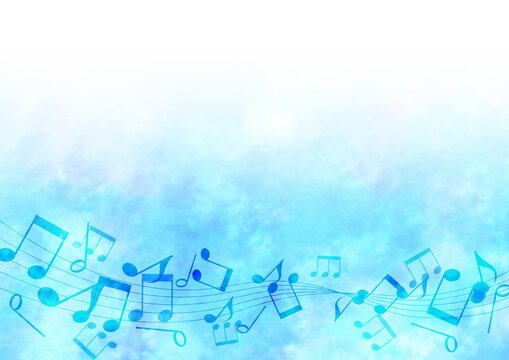 音符がある青色の水彩フレーム