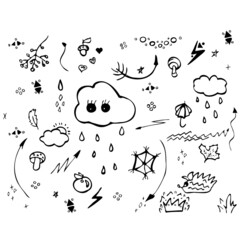doodles on the theme of autumn, cloud and rain
