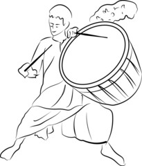 A man playing instrument in line art
