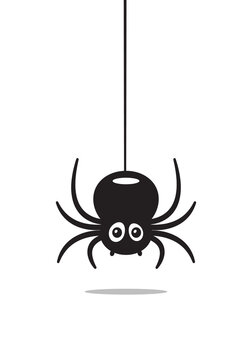 Cute cartoon spider hanging on a string vector illustration