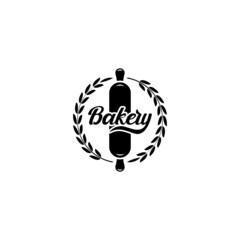 label emblem badge bakery logo design with rolling pin and circular wheat