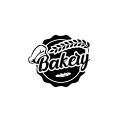 label emblem badge bakery logo design with chef hat and wheat