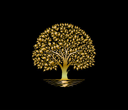 tree logo with gold color isolated on black background