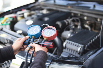 Car air conditioner check service, leak detection, fill refrigerant.Device and meter liquid cooling...