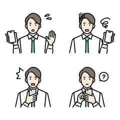 スマートフォンを持つ男性　アバターセット　トラブル