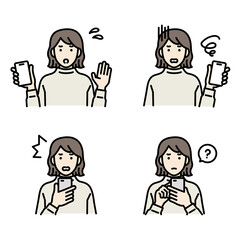 スマートフォンを持つ女性　アバターセット　トラブル
