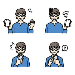 スマートフォンを持つ女性　アバターセット　トラブル