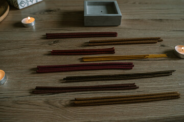 Tibetan incense sticks for spiritual growth. Buddhism tradition of aroma fulfilment