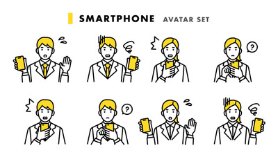 スマートフォンを持つ男女　アバターセット　トラブル