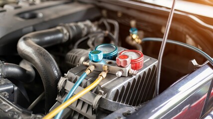 Car air conditioner check service, leak detection, fill refrigerant.Device and meter liquid cooling...